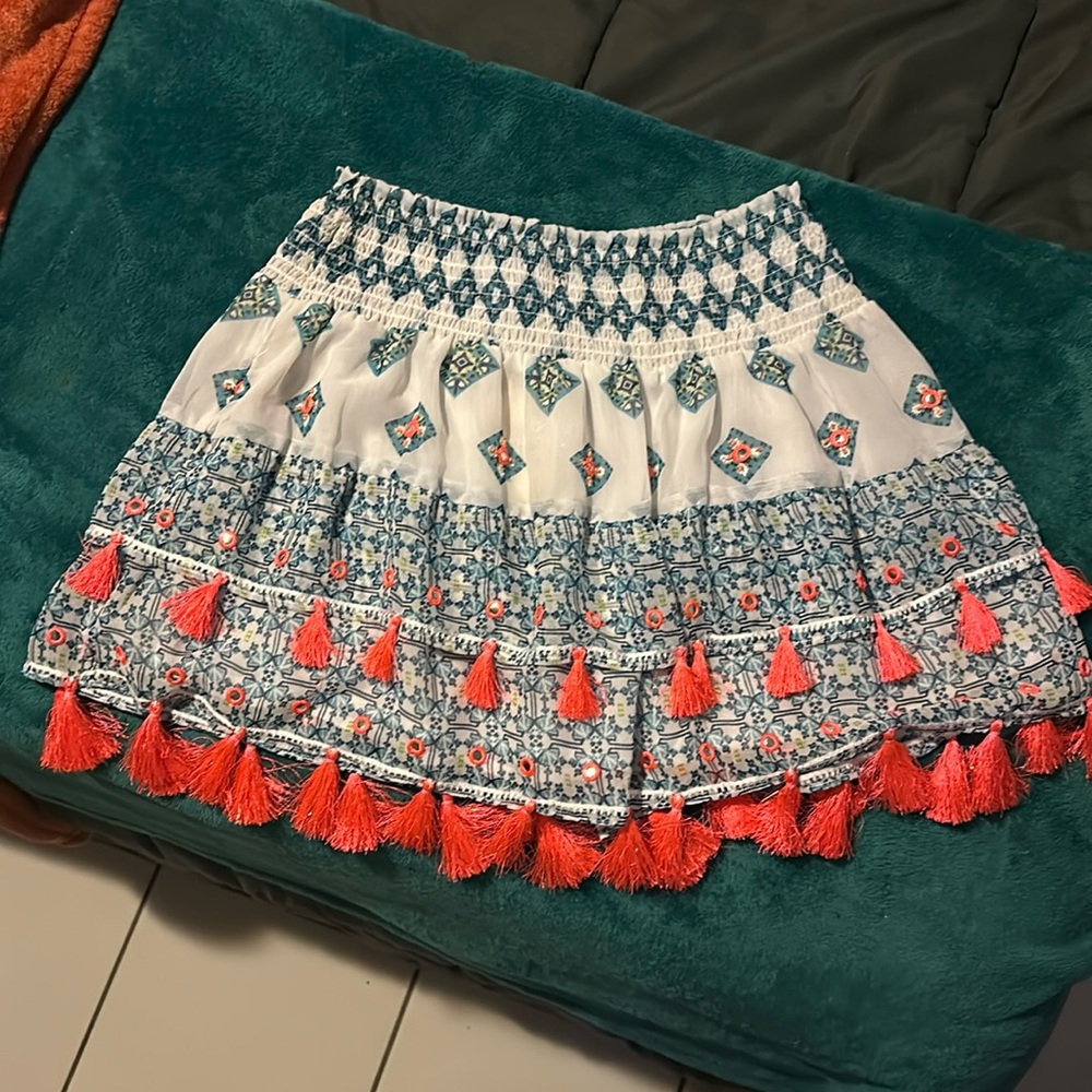 Printed skirt with tassels